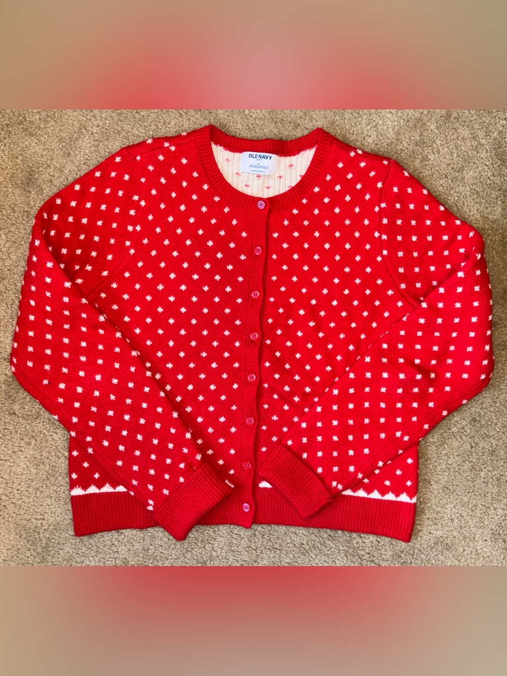 Old Navy Red and White Button-Up Cardigan Sweater